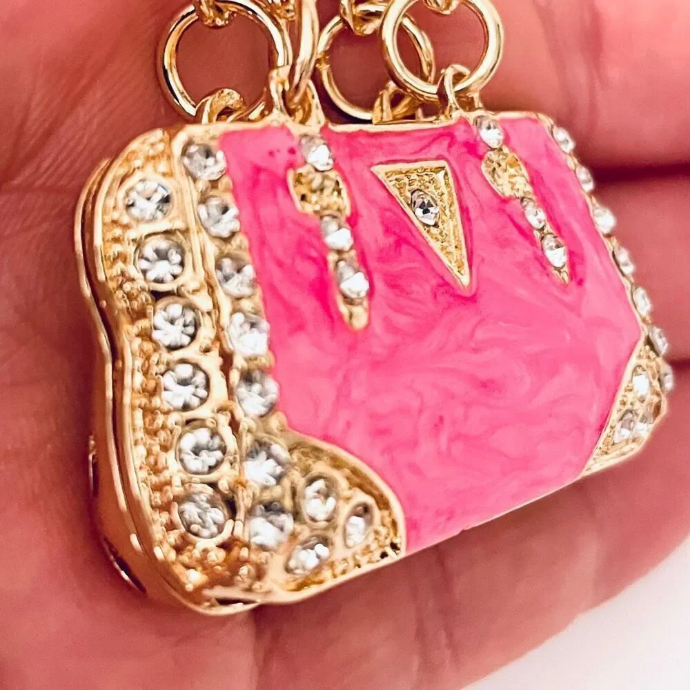 NWT Gorgeous Pink Gold Bling Metal Purse Handbag Lobster  Keyring Key holder